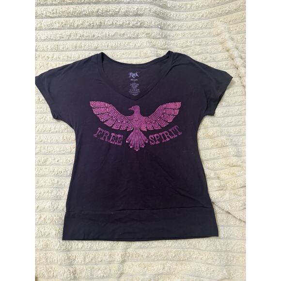 Women’s Wranglers Tee Brown Pink Fascia Embellished Bling free spirit Size Large - Picture 1 of 7